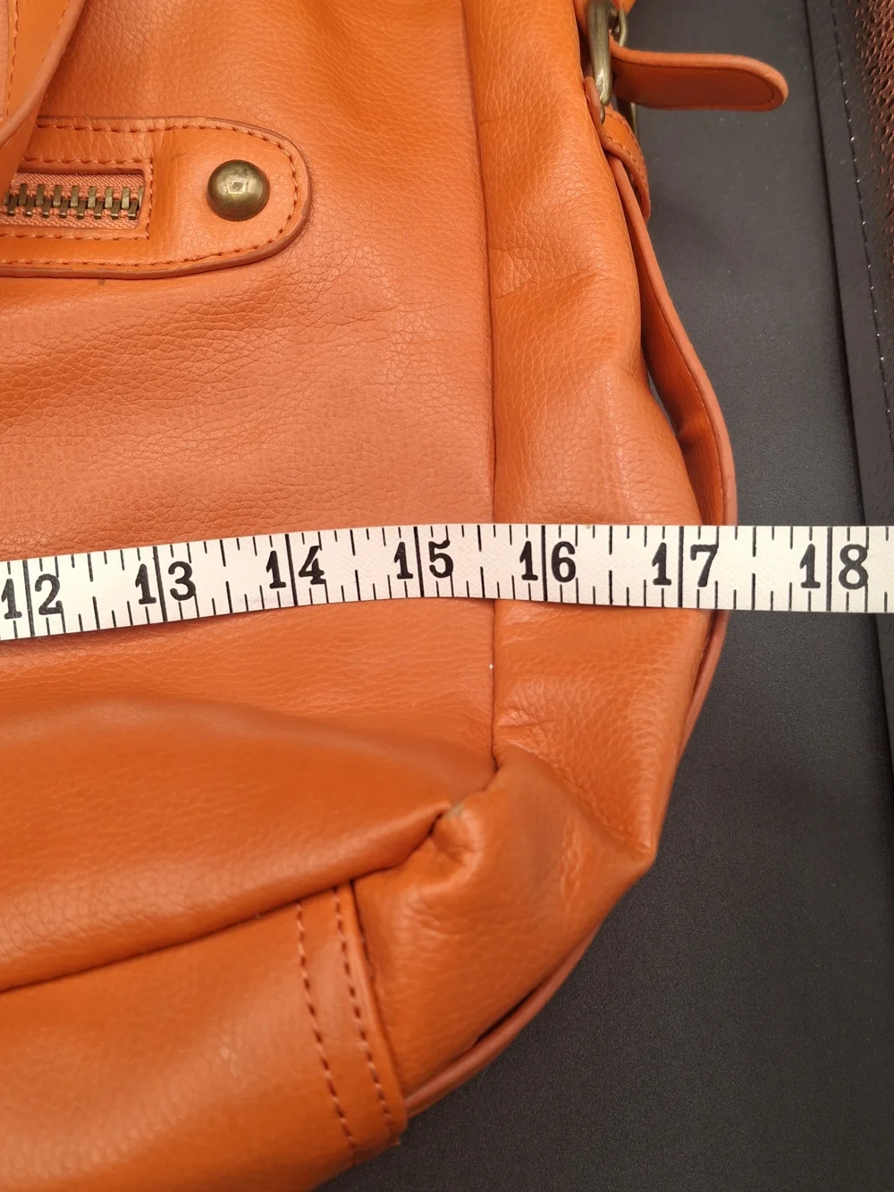 Women's Orange Leather Tote Bag with Ring-Link Accent